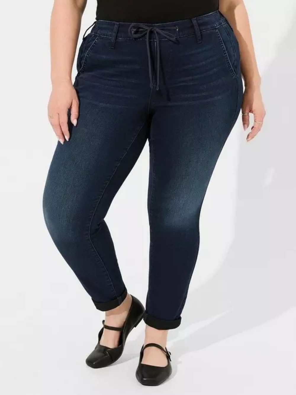 Torrid Weekend Boyfriend Women's Pull-On Mid-Rise Jeans Drawstring Waist